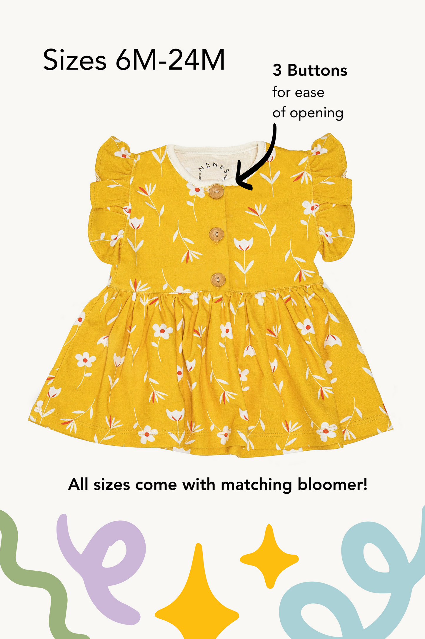 Daisy Days Flutter Sleeve Henley Dress with Matching Bloomer