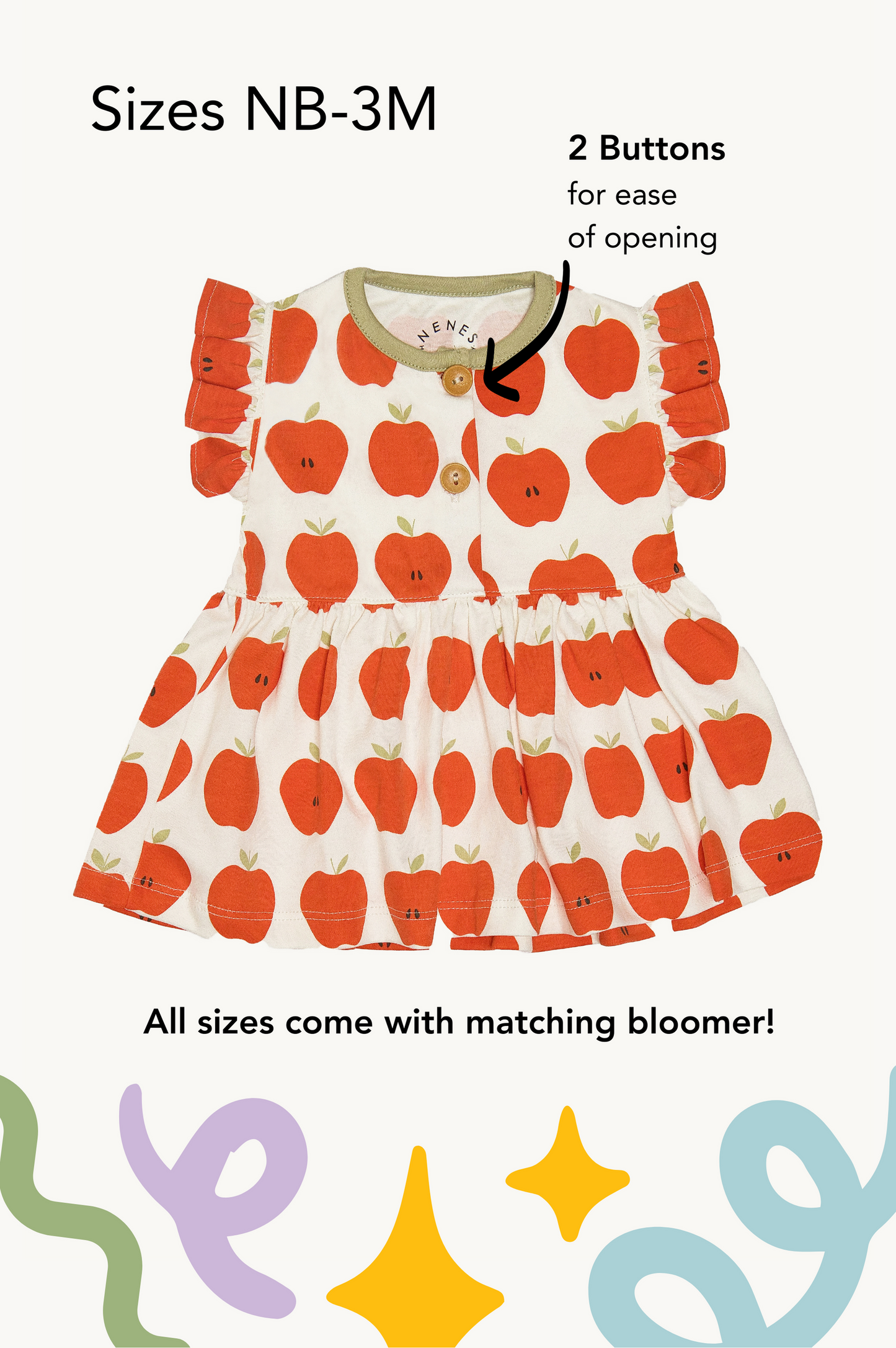 Apple of my Eye Flutter Sleeve Henley Dress with Matching Bloomer